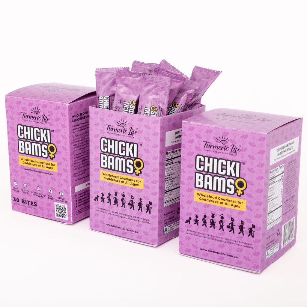 Chickibam Bars and Bites are made with all natural ingredients to optimise men and women’s health of all ages, Australian made and formulated by Dr. Doug English - Turmeric Life